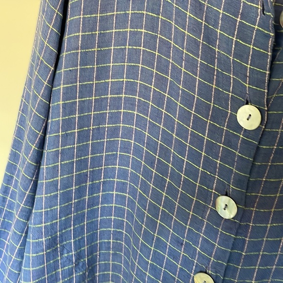 Flax Linen Plaid Button Up Oversized Top - Picture 2 of 7